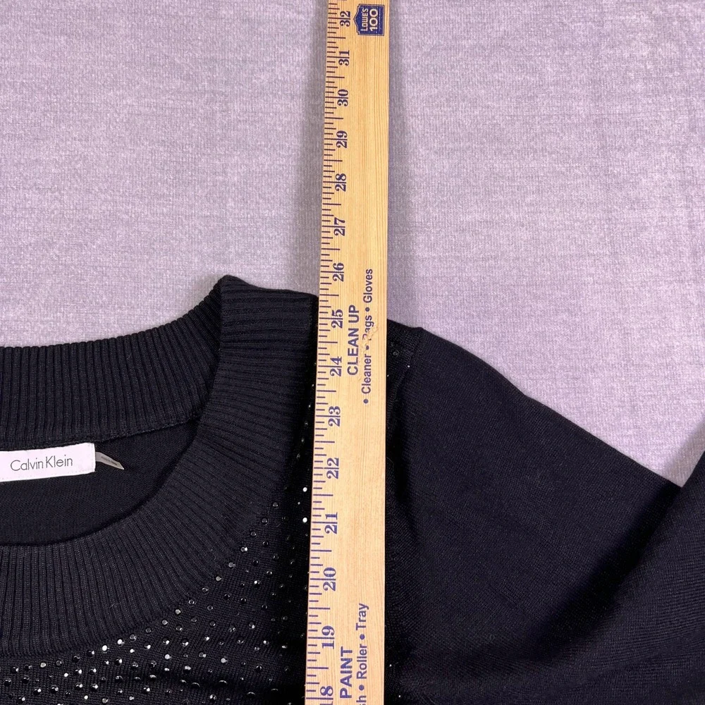 Calvin Klein Studded Scoop Neck‎ Wool Blend Pullover Sweater Wmns XL Aprox Black